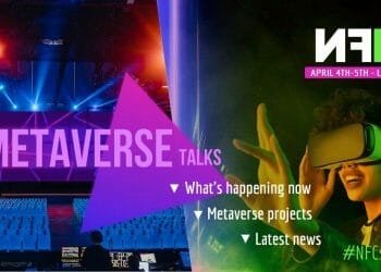 Partecipa al summit NFC che si terrà a Lisbona il 4 e 5 aprile. L'immagine dell'evento mostra un palco vivace con luci viola, METAVERSE in caratteri grandi e una persona che indossa occhiali VR. Gli argomenti includono le tendenze attuali, i progetti Metaverse, le ultime notizie e approfondimenti su Crypto Portogallo. #Vertice NFC