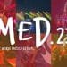 Collage colorato di musicisti che si esibiscono sul palco dell'evento MED Festival World Music. Al centro sono ben visibili i grandi testi "Med.23" e "World Music Festival". Ogni foto presenta diversi artisti in pose dinamiche, illuminate da vivaci luci sceniche.
