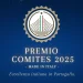 Un'immagine caratterizzata dal logo del Premio COMITES Made in Italy con al centro il disegno stilizzato di un ponte. Il logo comprende i colori verde, bianco e rosso, che rappresentano la bandiera italiana. Il testo recita "Premio Comites Portogallo" nell'angolo in alto a sinistra e "Prima Edizione" in basso.