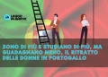 Un uomo e una donne disegnati sullo sfondo in una bandiera del Portogallo. Compaiono anche una scala e una corda a simboleggiare le difficoltà di genere nel mondo del lavoro.