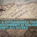 Una mappa del Sud America presenta un testo italiano che discute i nuovi decreti legali sulla cittadinanza italiana per residenti all' estero. Il testo evidenzia la fine della cittadinanza "facile" per i discendenti di italiani residenti all'estero. Un logo è nell'angolo in alto a sinistra.