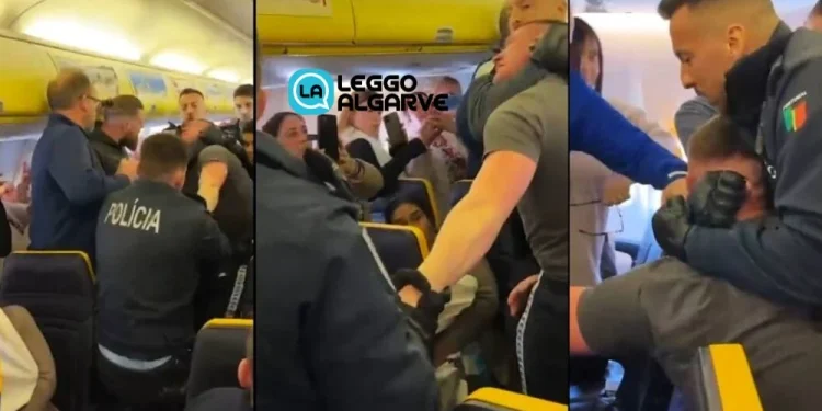 A bordo di un aereo Ryanair la polizia portoghese intervie e multa dei passeggeri molesti.