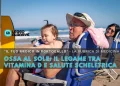 Il testo spiega come l'esposizione al sole favorisca la vitamina D e la salute delle ossa. Due adulti e un bambino siedono su sedie da spiaggia in riva al mare. L'uomo tiene il bambino in grembo, entrambi indossano un cappello, mentre la donna si rilassa dietro di loro. Il testo spiega come l'esposizione al sole favorisca la vitamina D e la salute delle ossa.