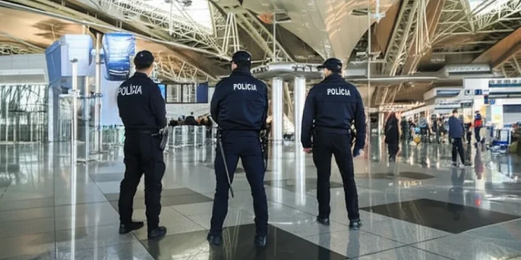 Immagine generata di agenti UNEF della PSP all'interno del terminal in un aeroporto in Portogallo con funzioni mini-sef.