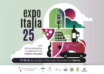 Grafica con la locandina del Expo Italia 2025 a Lisbona