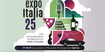 Grafica con la locandina del Expo Italia 2025 a Lisbona