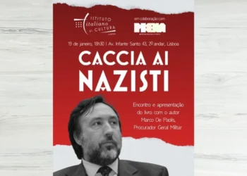 La locandina dell'evento "CACCIA AI NAZISTI" organizzato dall'Istituto Cultura Lisbona.