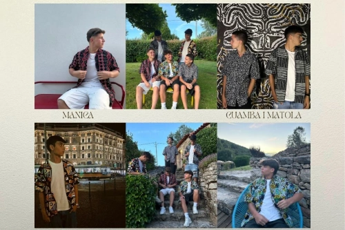 Alcuni giovani indossano le camice Ekamiza disegnate da Duarte Silva.